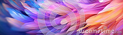 Very Detailed Feathers Pastel Purple Yellow Tones Panoramic Banner. Generative AI Stock Photo