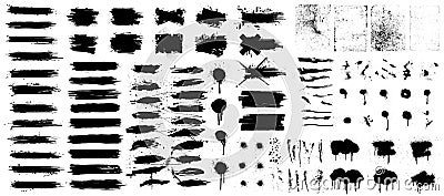 Very detailing grunge stencil with splashes. Vector paint texture set Vector Illustration