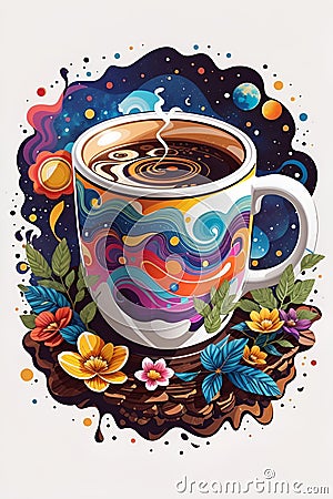 very details galaxy nside a cup of coffee white bac Stock Photo