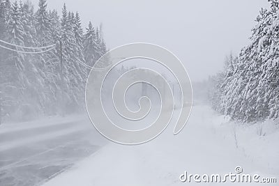 Very difficult winter ride on highway in Finland. Stock Photo