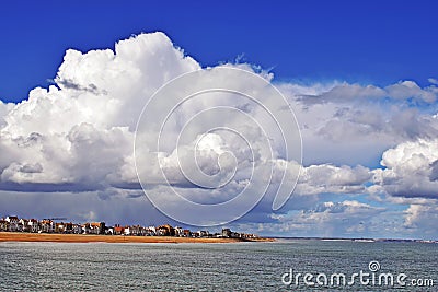 A very dramatic cloudy sky over the Kent coastline Stock Photo