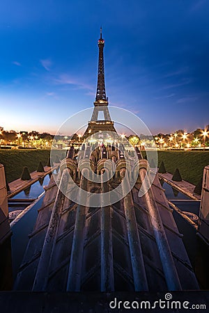 Sunrise on the Eiffel tower reflection Editorial Stock Photo