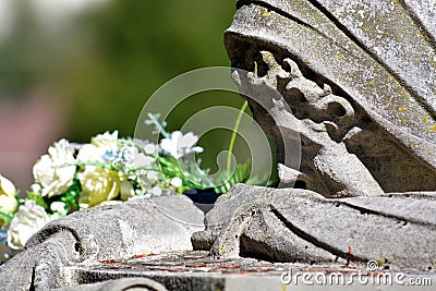 Weeping lady receives a bouquet Stock Photo