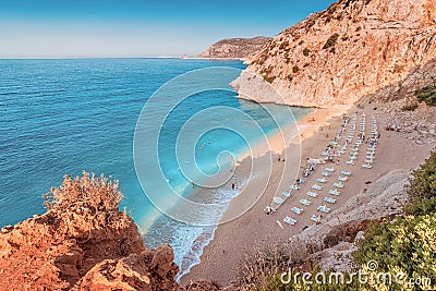 famous and popular among tourists and vacationers Kaputas beach on the Mediterranean coast of Turkey. Panoramic view of sea Stock Photo