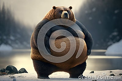 Very fat bear, created with Generative AI technology Stock Photo