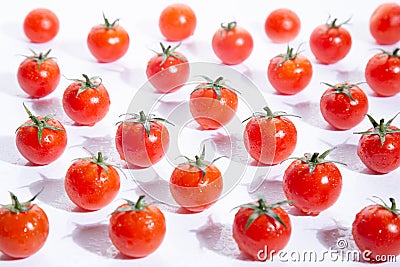 Very fresch tomatoes in symmetrical composition on white background Stock Photo