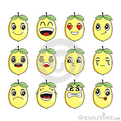 Vector illustration of a very fresh collection of cartoon lemon with funny and smiling facial expressions Vector Illustration