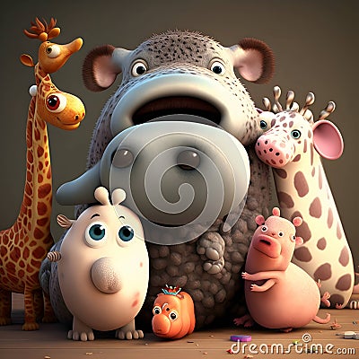 Very funny looking animals 3d cartoon Stock Photo