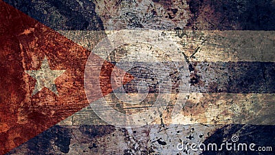 Very Grungy Cuban Flag, Cuba Grunge Background Texture Stock Photo