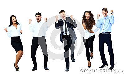 Very happy business people jumping Stock Photo