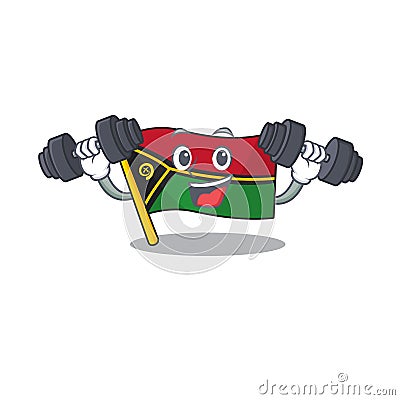 Fitness exercise flag vanuatu cartoon character holding barbells Vector Illustration