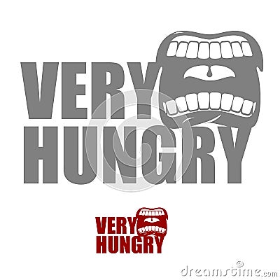 Very hungry. Open mouth with his lips. Logo for empty. Man chewing food Vector Illustration