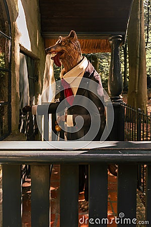 Hungry wolf at the front door in Efteling theme park Editorial Stock Photo