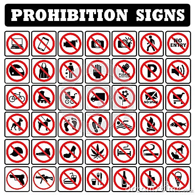 Very important Prohibition sign collection Vector Illustration