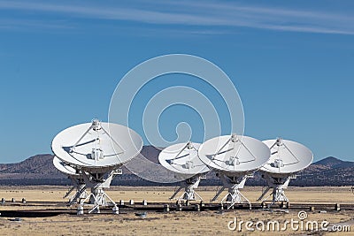 Very Large Array arrangement of radio astronomy observatory dishes, engineering science technology Stock Photo