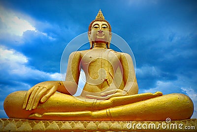 Very large Buddha, beautiful gold. Stock Photo