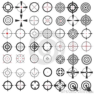 Very large collection of icons, symbols, weapons sights, target, ,sniper scope. Isolation on a white background. Vector Illustration