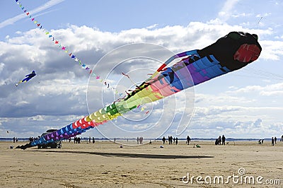 Very large kite tethered to the beach Editorial Stock Photo