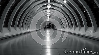 Very long tunnel pedestrian crossing, Tunnel in dark, Domed roof, Details of urban architecture at night Stock Photo