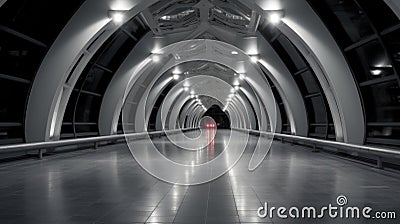 Very long tunnel pedestrian crossing, Tunnel in dark, Domed roof, Details of urban architecture at night Stock Photo