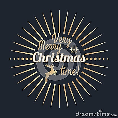 Very Merry Christmas time lettering. Golden Congratulations card. Vector Illustration