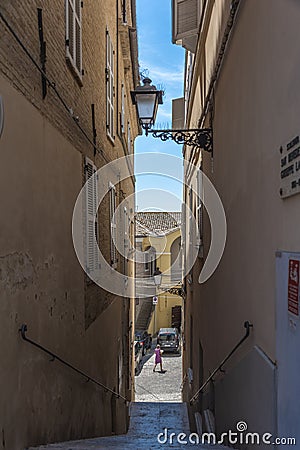A very narrow alley in the town of Loreto Editorial Stock Photo