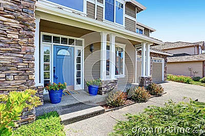 A very neat American house with gorgeous outdoor landscape. Stock Photo