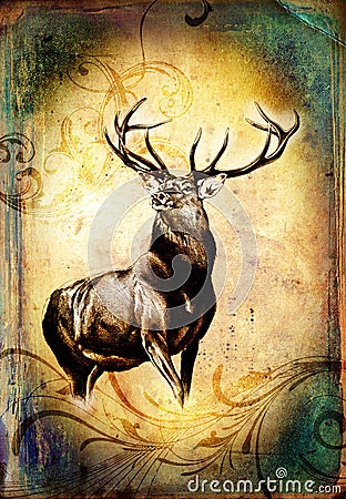 Antique stag art drawing handmade nature Stock Photo