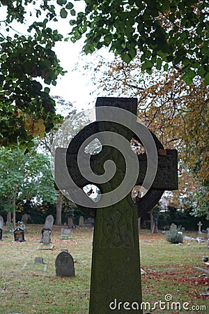 Very Old Celtic Stone Cross Stock Photo