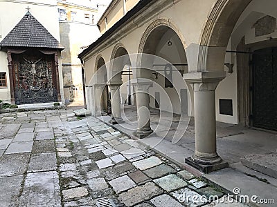 Very old church in the city of Lviv. The church in which the film was shot by three musketeers. Historical place. Stock Photo