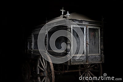 Old abandoned and dusty hearse carriage Stock Photo