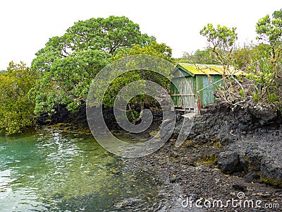 Old Green Boatshed Stock Photo