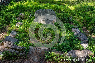 Very old overgrown grave in a long forgotten cemetery in Sweden Stock Photo