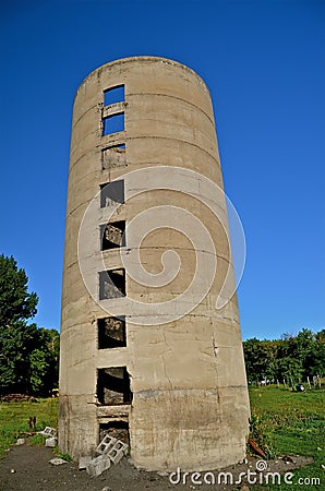 Very Old Poured Silo Stock Photo