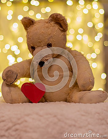 Old soft toy, teddy bear. Children toy. Stock Photo