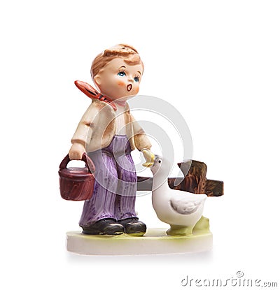 Very old statue, small ceramic boy Stock Photo