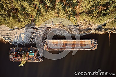 Very old timber transport barge Stock Photo