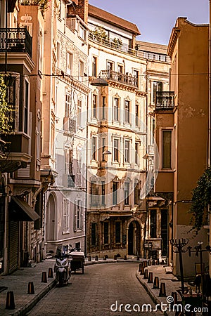 Very old unmodified, untouched streets of the old city part. general plan, warm day lighted afternoon. Stock Photo