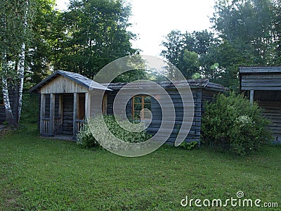 Very old wooden house, historic courtyard Stock Photo