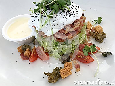 Very original and unique way of serving a caesar salad. Stock Photo