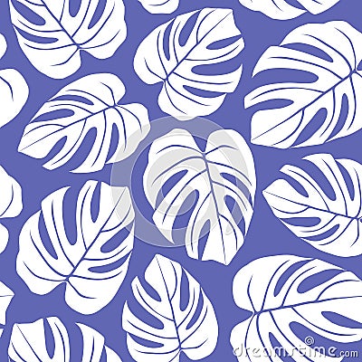 Very Peri monstera leaves seamless pattern Vector Illustration