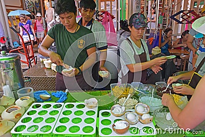 The very popular Coconut Ice Cream at Chatuchak Weekend Market Editorial Stock Photo