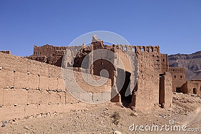 Very popular filmmakers reconstructing the kasbah Ait - Benhaddou, Morocco Stock Photo