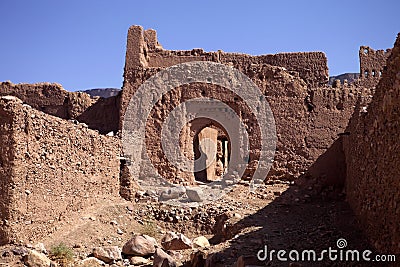 Very popular filmmakers reconstructing the kasbah Ait - Benhaddou, Morocco Stock Photo