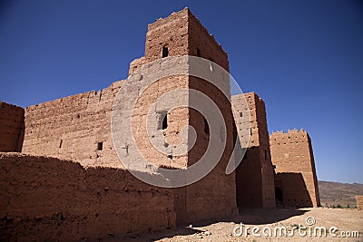 Very popular filmmakers reconstructing the kasbah Ait - Benhaddou, Morocco Stock Photo