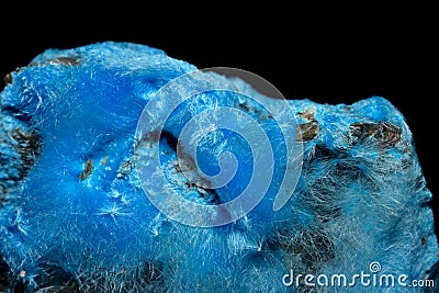 Very rare mineral, Electric blue Cyanotrichite crystals Stock Photo