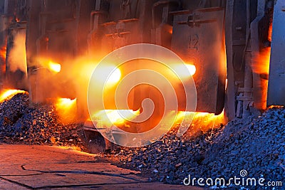 Very rare view of working open hearth furnace Stock Photo