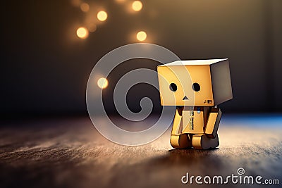 A very sad Ai robot sitting alone in a small room Stock Photo