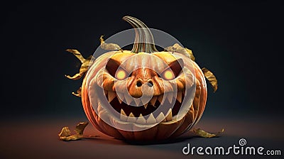 Very scary 3d Halloween pumpkins. Pumpkins 3d character. Holiday Halloween banner with pumpkin. Cartoon Illustration