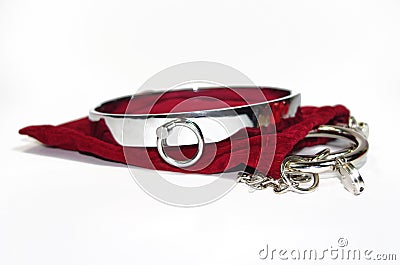 Very and kinky steel collar with handcuff Stock Photo